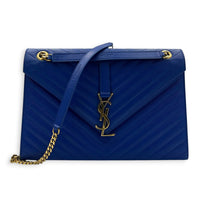 Envelope Shoulder Bag Large Electric Blue in Caviar Leather, Gold hardware