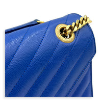 Envelope Shoulder Bag Large Electric Blue in Caviar Leather, Gold hardware