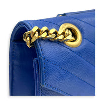 Envelope Shoulder Bag Large Electric Blue in Caviar Leather, Gold hardware