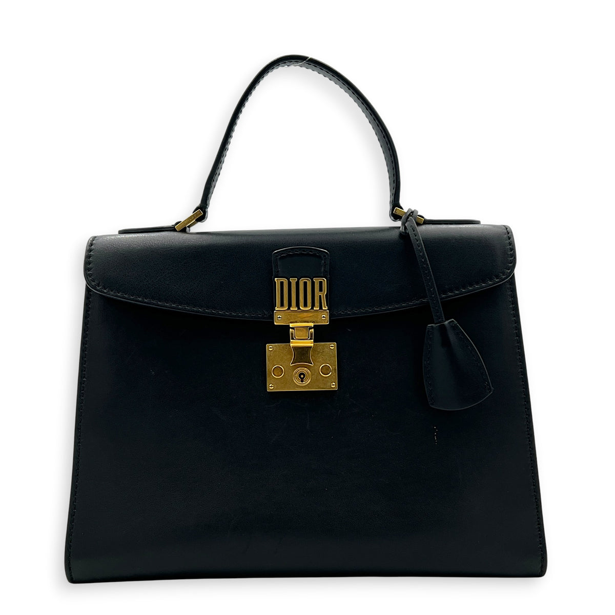 Diana Top Handle Bag Black in Calfskin, Gold hardware
