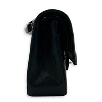 Classic Double Flap Medium Black Shoulder Bag in Caviar Leather, Silver hardware