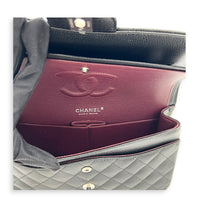 Classic Double Flap Medium Black Shoulder Bag in Caviar Leather, Silver hardware
