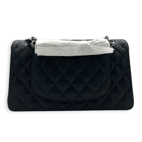 Classic Double Flap Shoulder Bag Medium Black in Caviar Leather, Silver hardware