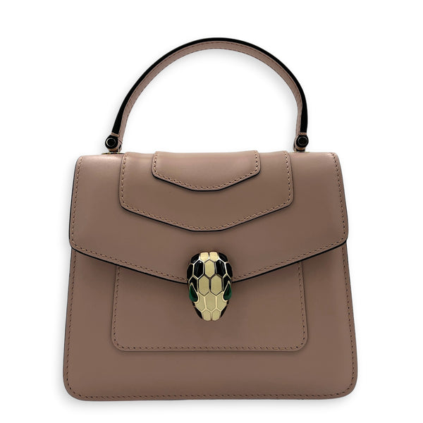 Serpenti Forever Top Handle Bag Pink in Calfskin, Gold hardware