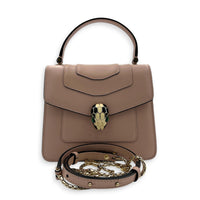Serpenti Forever Top Handle Bag Pink in Calfskin, Gold hardware