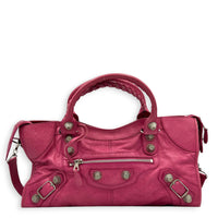 Giant Part Time Pink Shoulder Bag in Distressed Leather, Silver hardware