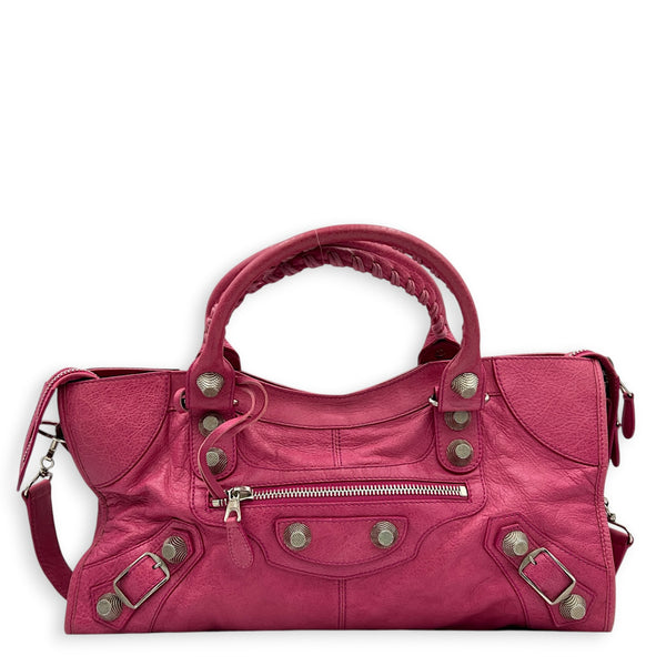 Giant Part Time Pink Shoulder Bag in Distressed Leather, Silver hardware
