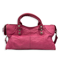 Giant Part Time Pink Shoulder Bag in Distressed Leather, Silver hardware