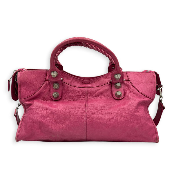 Giant Part Time Pink Shoulder Bag in Distressed Leather, Silver hardware