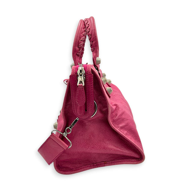 Giant Part Time Pink Shoulder Bag in Distressed Leather, Silver hardware