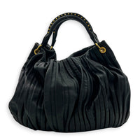 Pleaty Shoulder Bag Black in Nappa Leather, Gold hardware