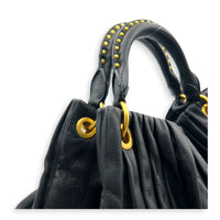 Pleaty Shoulder Bag Black in Nappa Leather, Gold hardware