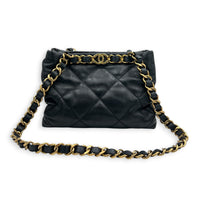 Quilted  Shopping Black Tote Bag in Lambskin, Gold hardware