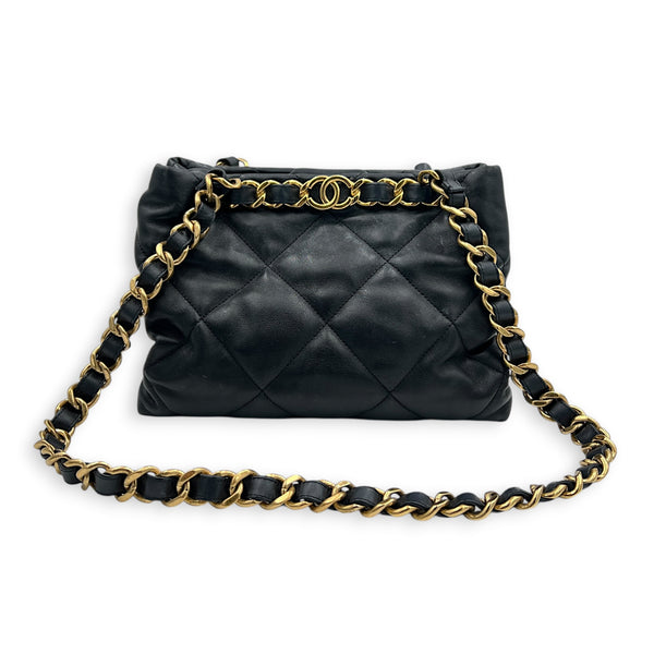 Quilted  Shopping Black Tote Bag in Lambskin, Gold hardware