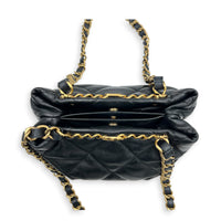 Quilted  Shopping Black Tote Bag in Lambskin, Gold hardware