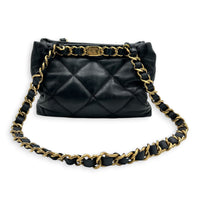 Quilted  Shopping Black Tote Bag in Lambskin, Gold hardware