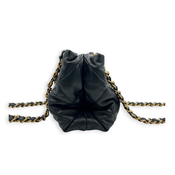 Quilted  Shopping Black Tote Bag in Lambskin, Gold hardware