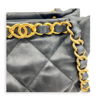 Quilted  Shopping Black Tote Bag in Lambskin, Gold hardware
