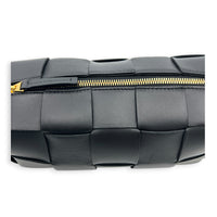 Cassette Brick Shoulder Bag Small Black in Intrecciato Leather, Gold hardware