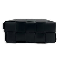 Cassette Brick Shoulder Bag Small Black in Intrecciato Leather, Gold hardware