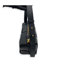 Cassette Brick Shoulder Bag Small Black in Intrecciato Leather, Gold hardware