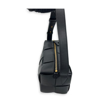 Cassette Brick Shoulder Bag Small Black in Intrecciato Leather, Gold hardware
