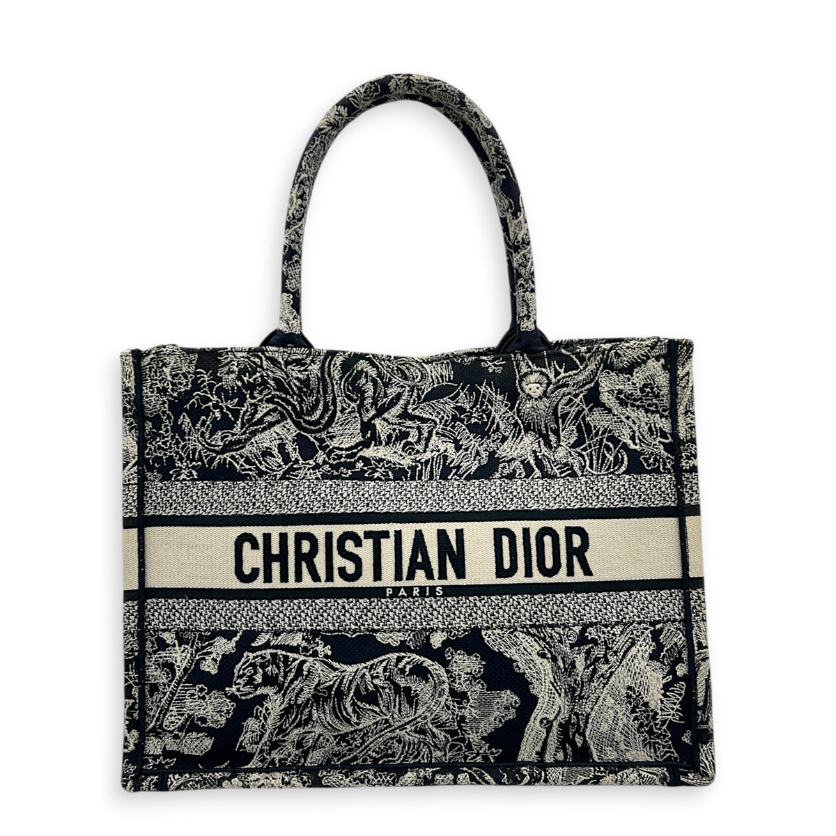 Book Tote Medium Navy Blue Toile de Jouy Tote Bag in Canvas