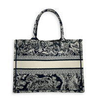 Book Tote Medium Navy Blue Toile de Jouy Tote Bag in Canvas