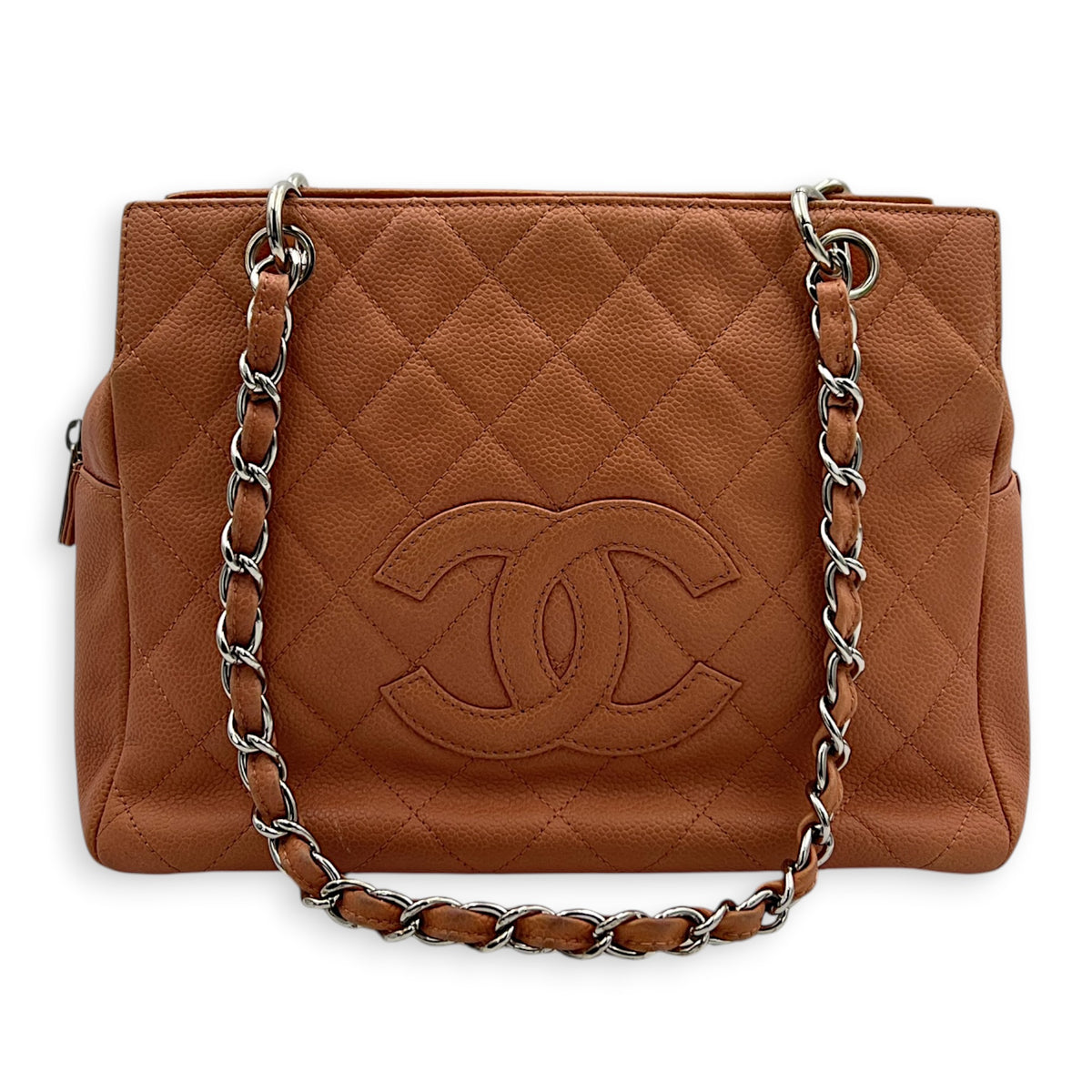 PTT Coral Pink Tote Bag in Caviar Leather, Silver hardware