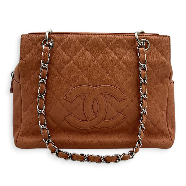 PTT Coral Pink Tote Bag in Caviar Leather, Silver hardware
