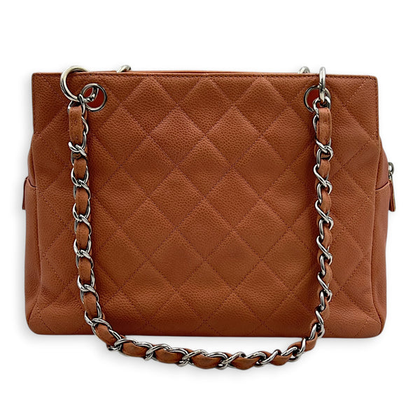 PTT Coral Pink Tote Bag in Caviar Leather, Silver hardware
