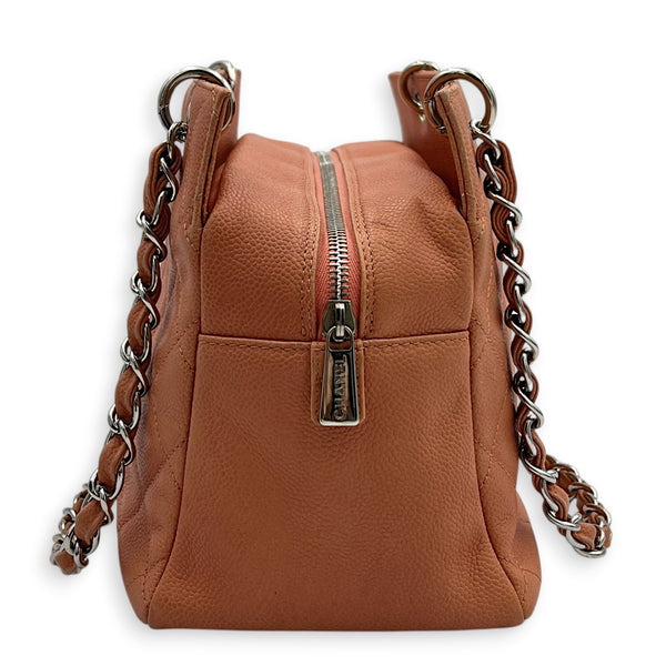 PTT Coral Pink Tote Bag in Caviar Leather, Silver hardware