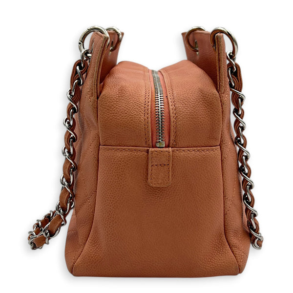 PTT Coral Pink Tote Bag in Caviar Leather, Silver hardware