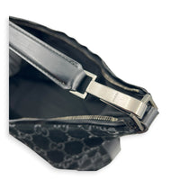 Hobo Shoulder Bag Black in Suede Leather, Silver hardware