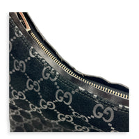 Hobo Shoulder Bag Black in Suede Leather, Silver hardware