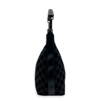 Hobo Shoulder Bag Black in Suede Leather, Silver hardware