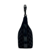 Hobo Shoulder Bag Black in Suede Leather, Silver hardware
