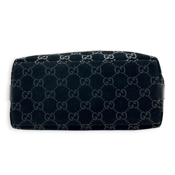 Hobo Shoulder Bag Black in Suede Leather, Silver hardware