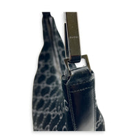 Hobo Shoulder Bag Black in Suede Leather, Silver hardware
