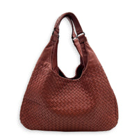 Campana Red Shoulder Bag in Intrecciato Leather, Ruthenium hardware