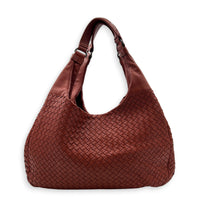 Campana Red Shoulder Bag in Intrecciato Leather, Ruthenium hardware