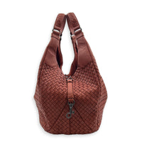 Campana Red Shoulder Bag in Intrecciato Leather, Ruthenium hardware