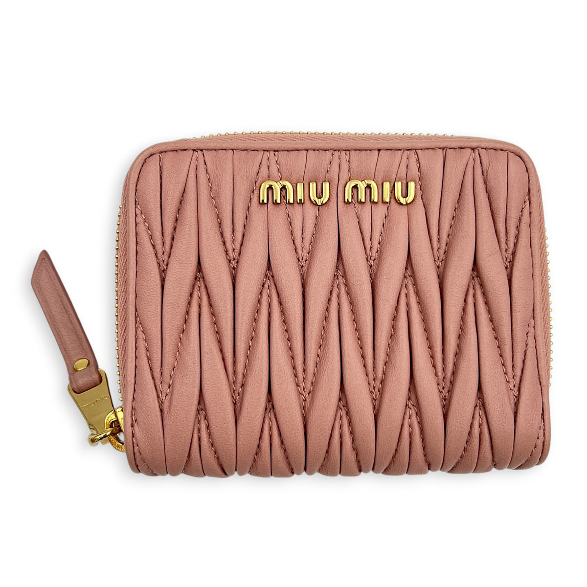 Matelassé Powder Pink Wallet in Nappa Leather, Gold hardware