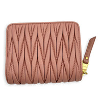 Matelassé Powder Pink Wallet in Nappa Leather, Gold hardware