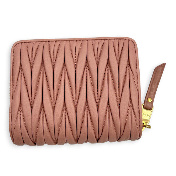 Matelassé Powder Pink Wallet in Nappa Leather, Gold hardware