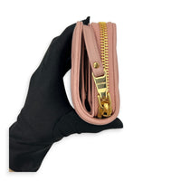 Matelassé Powder Pink Wallet in Nappa Leather, Gold hardware