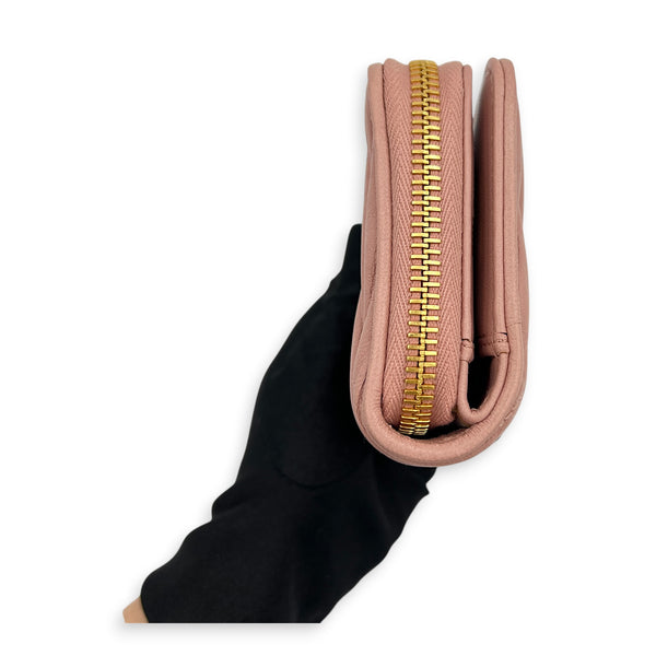Matelassé Powder Pink Wallet in Nappa Leather, Gold hardware