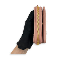 Matelassé Powder Pink Wallet in Nappa Leather, Gold hardware
