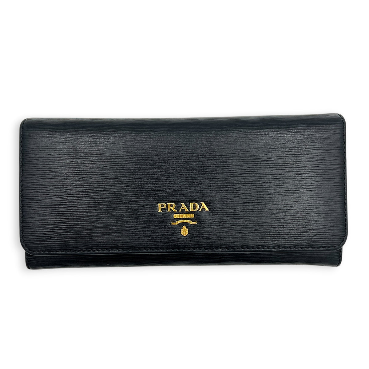 Vitello Move Long Black Wallet in Calfskin, Gold hardware