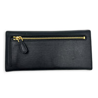 Vitello Move Long Black Wallet in Calfskin, Gold hardware
